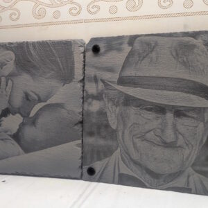 Incisione di fotografie su ardesia, dimensione 30x30 cm