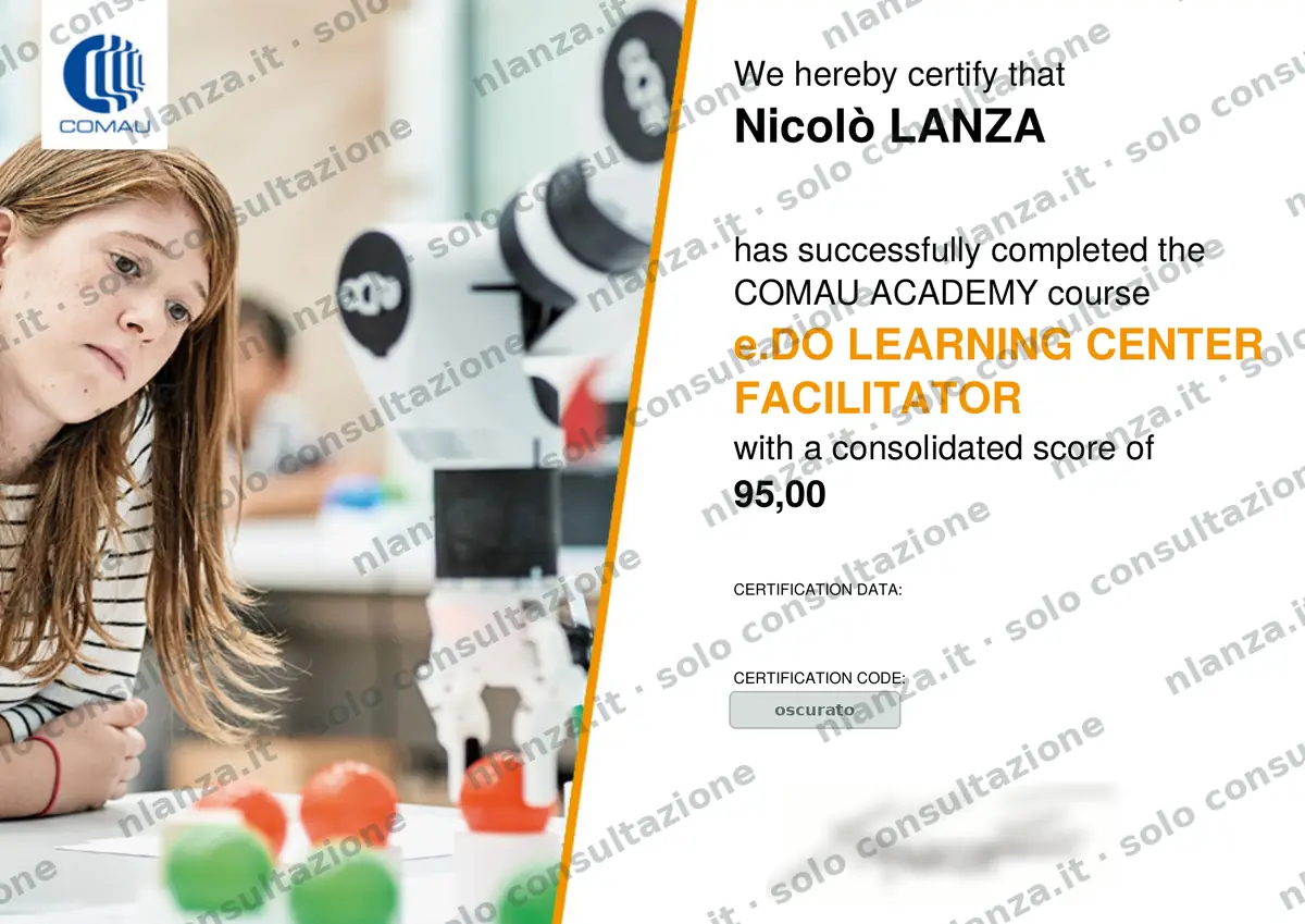 Certificato e.DO Learning Center Facilitator – Nicolò Lanza