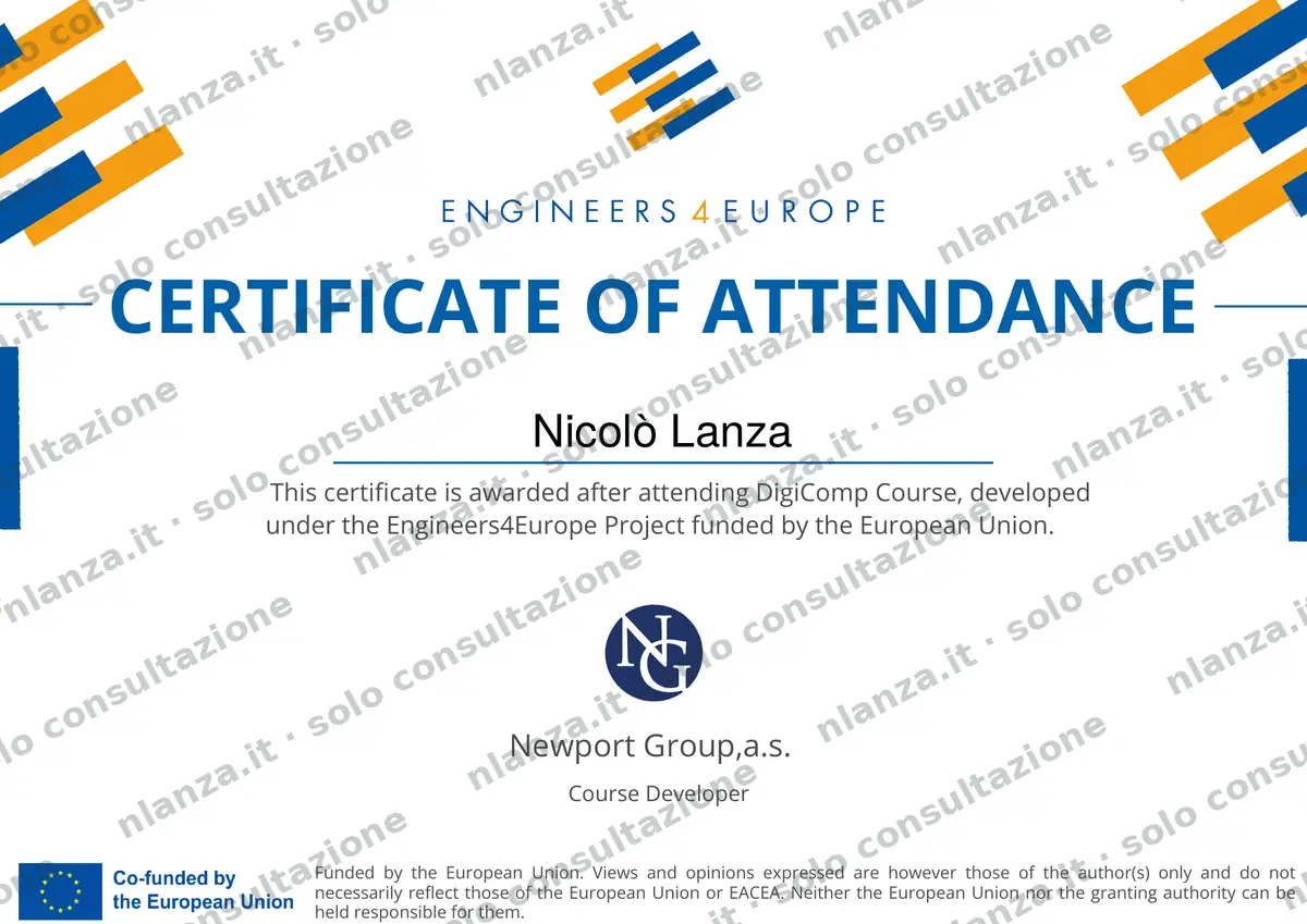 Certificato DigiComp – Competenze digitali – Nicolò Lanza
